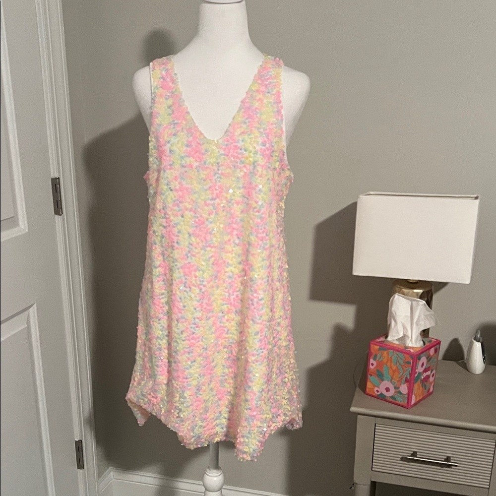 Charming Pastel Sequin Sleeveless Dress